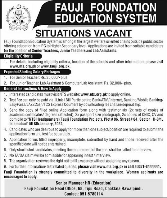 Latest Fauji Foundation Jobs In Pakistan 2024 