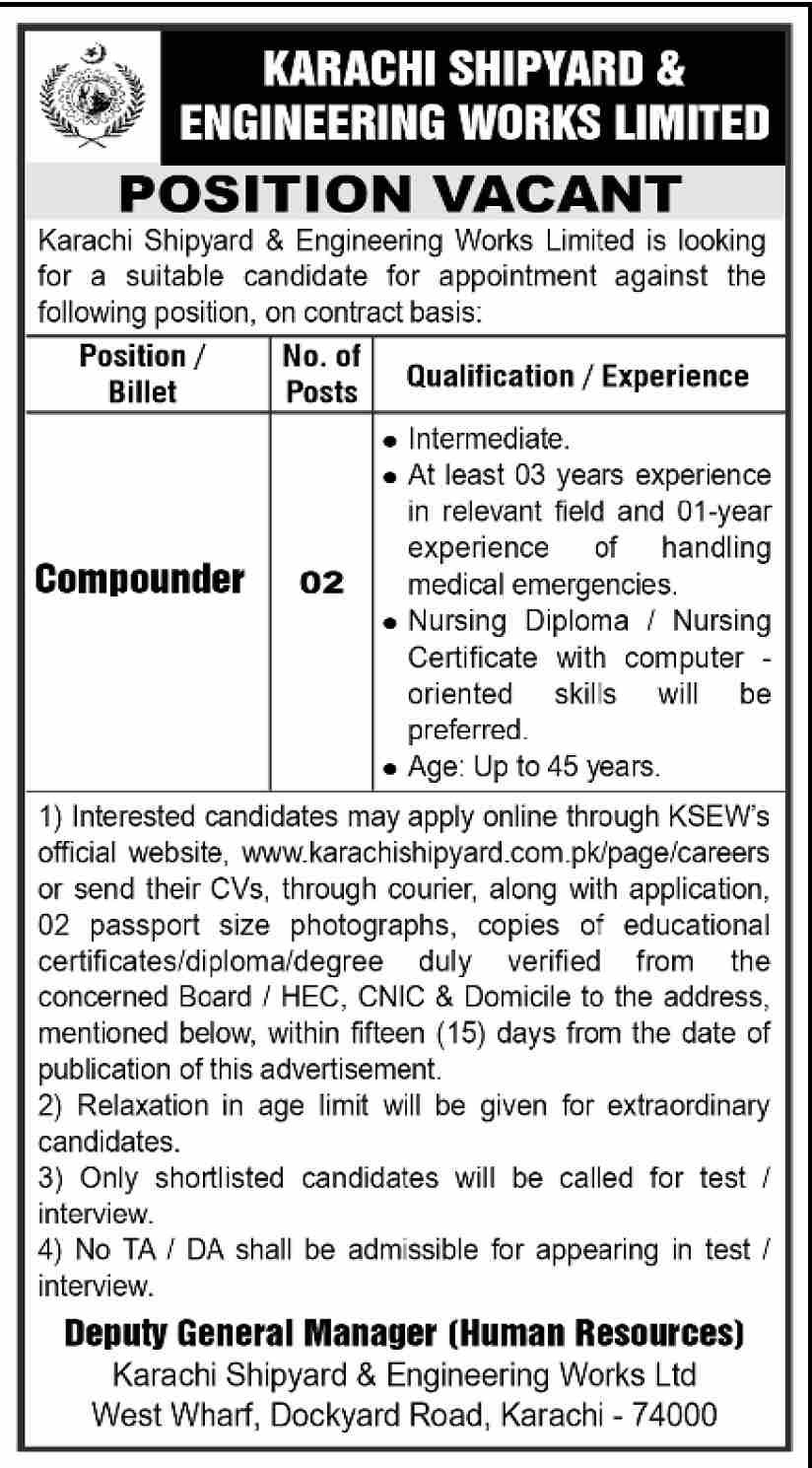 Compounder Jobs in Karachi 2025