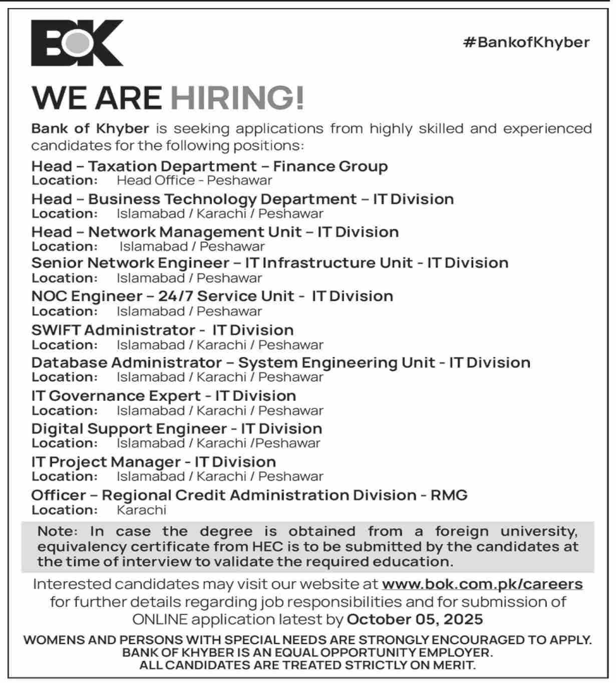 Bank of Khayber Latest Jobs 2025