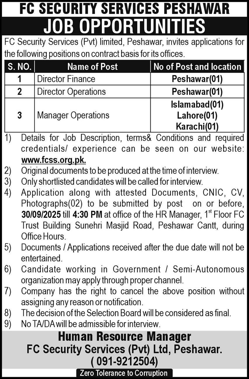 FC Security Services Jobs in Peshawar 2025