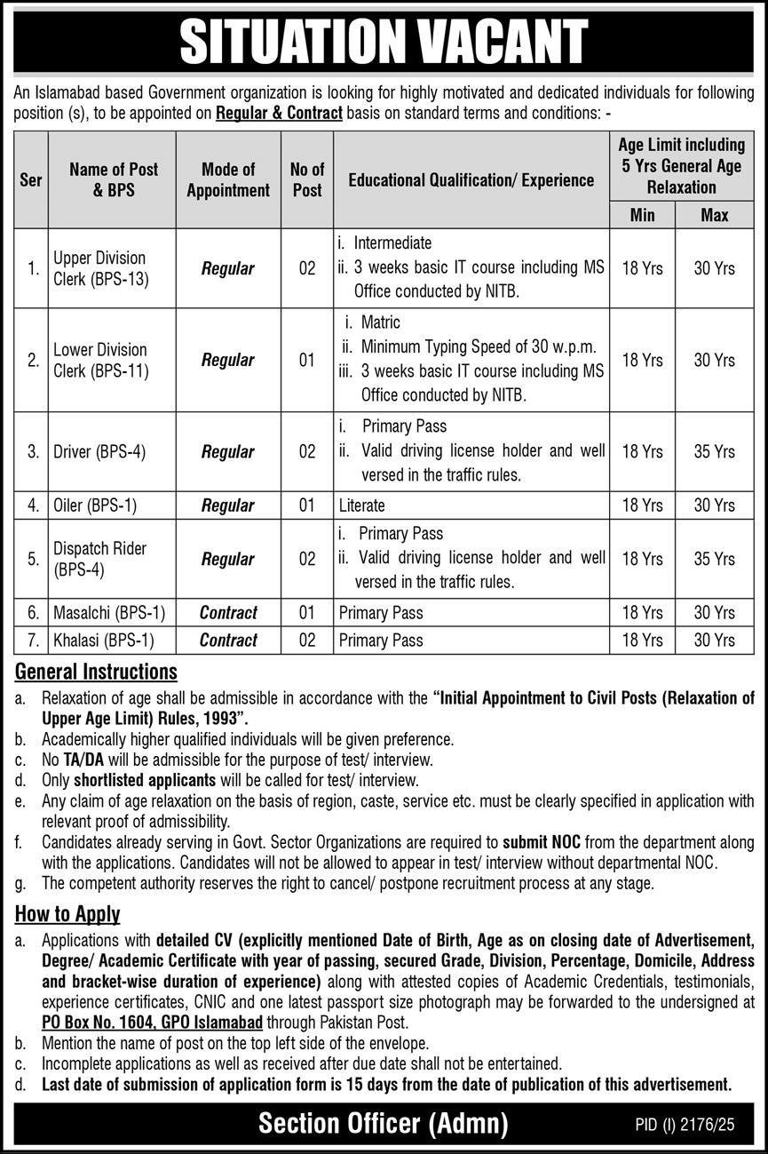 Latest Islamabad-Based Government Jobs 2025