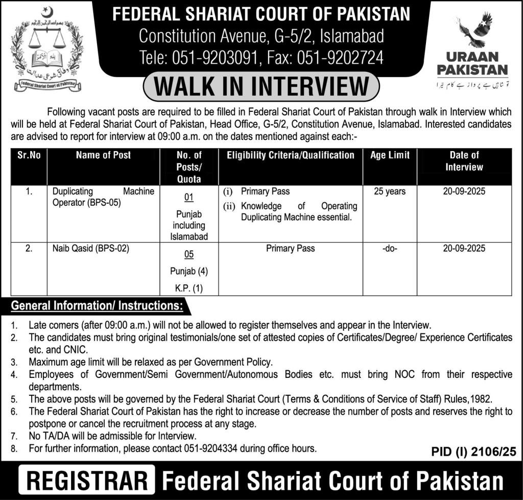 Walk-in Interviews for Government Jobs in Islamabad 2025